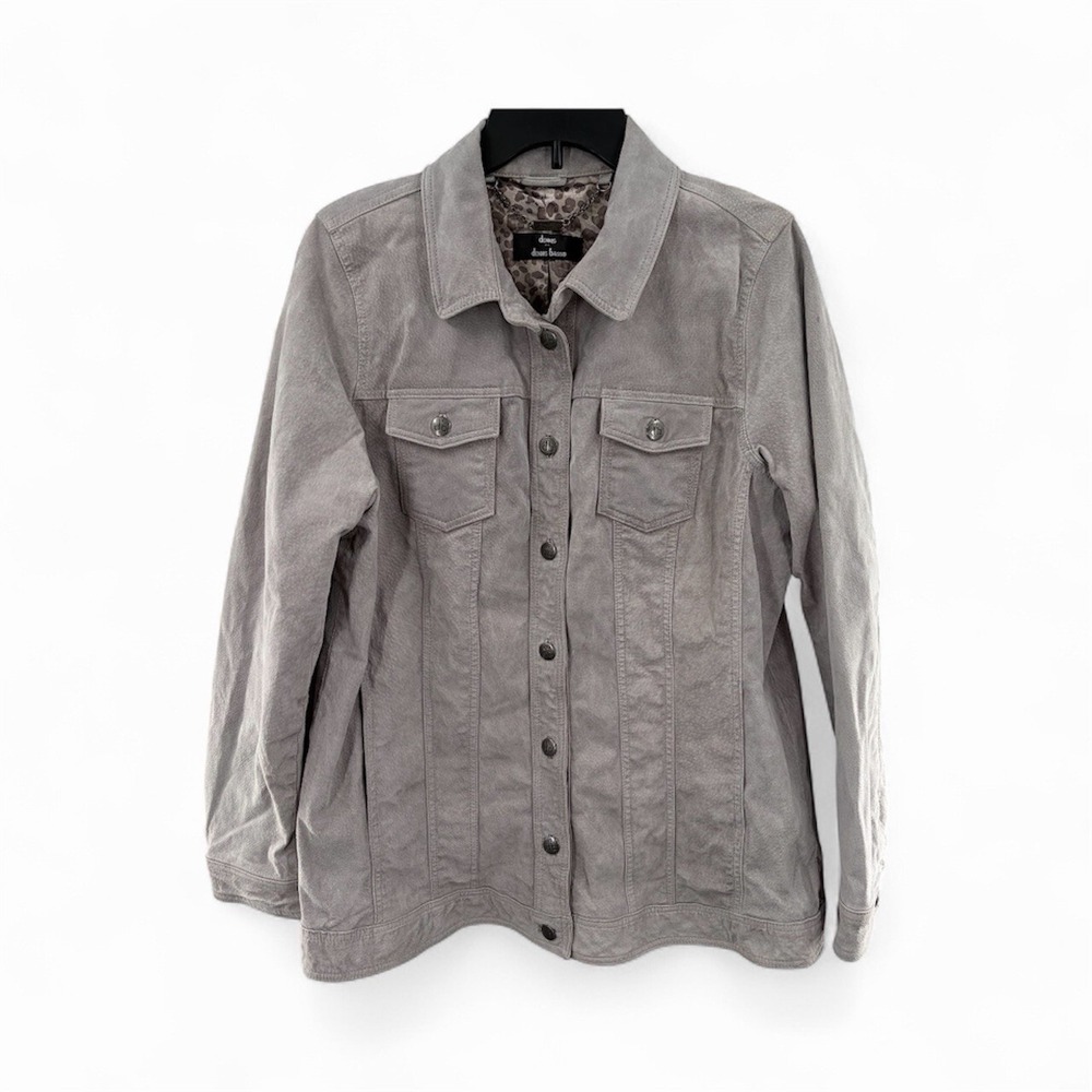 Dennis Bassoā Suede Leather Button Front Jacket Gray Women's Size L Washable